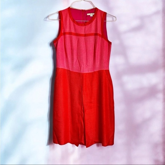 Boden Haymarket Sheath Dress Sz US 6 Pink Red Colorblock Sleeveless Retro READ - Picture 1 of 16